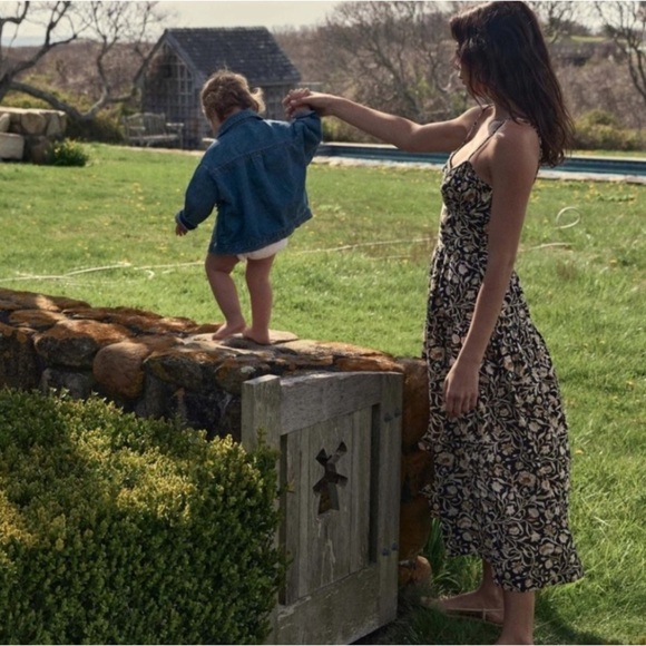 Doen Benoit Cotton Ruched Bust Midi Maxi Dress Noir Columbia Street Floral Black - Picture 4 of 14